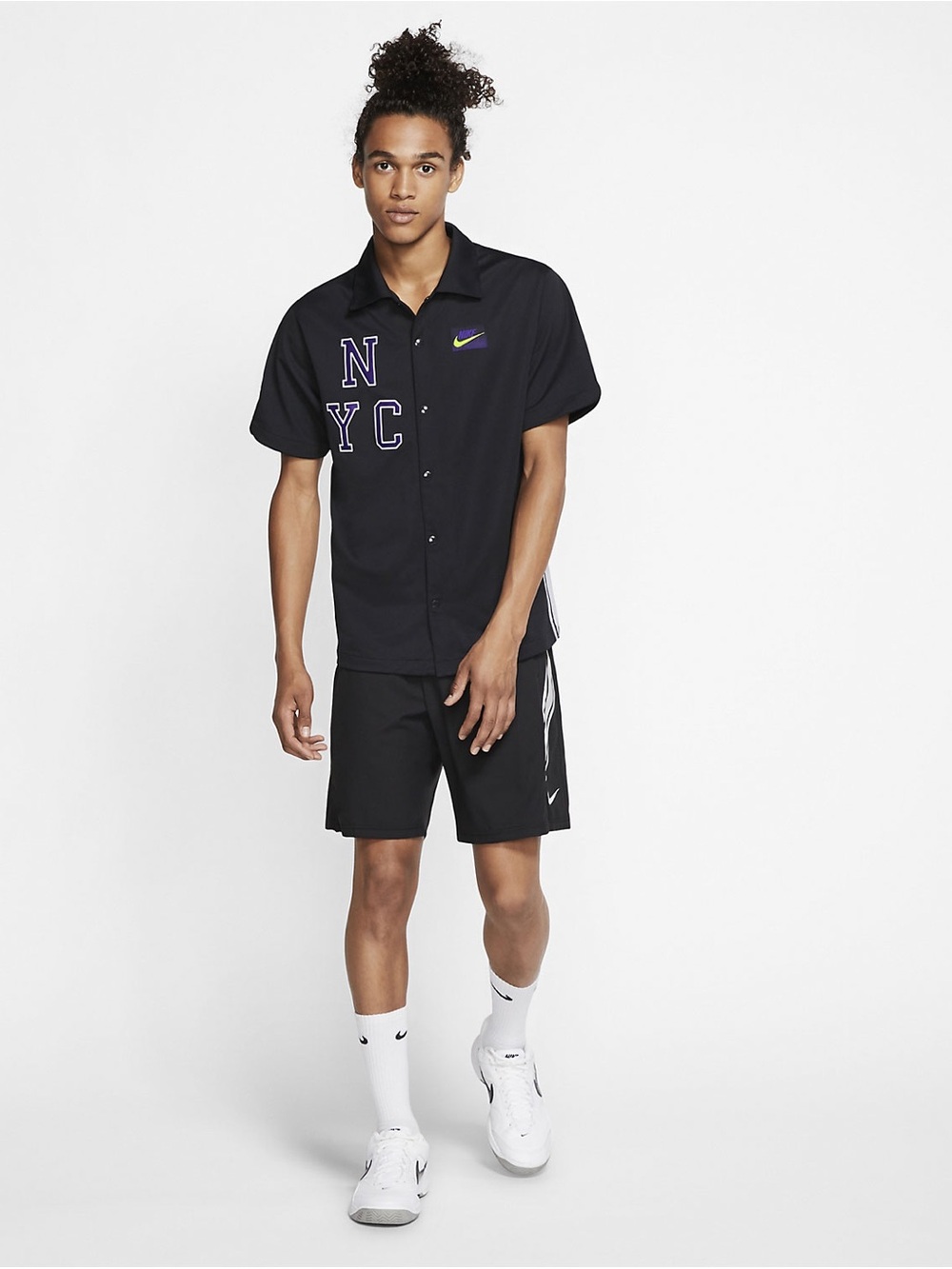 Nike NYCourt Challenge Tennis Snap Button Shirt Black Purple Men’s Large